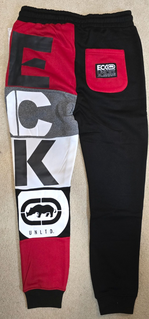 Ecko Unltd Mens Medium Black Red Gray Colorblock Fleece Jogger Sweatpants NWT